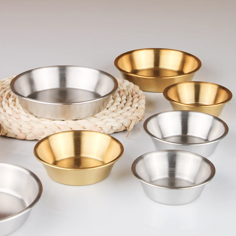Wholesale Japanese Style Restaurant Stainless Steel Sauce Dish Round Plates Sushi Bowl Dipping Serving Tray