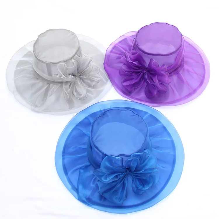 Lady Organza Floral Wide Brim Hat Church Party For Women Wedding Hats Millinery