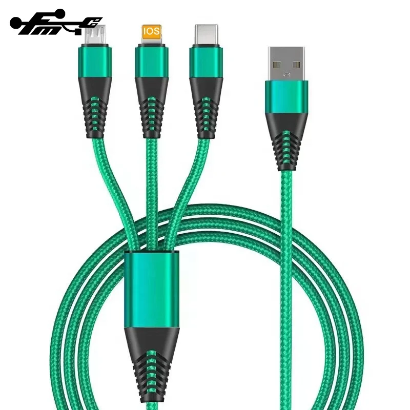 6A fast charging cable 3 in 1 USB data Cable For Android Type C for iphone braided cable