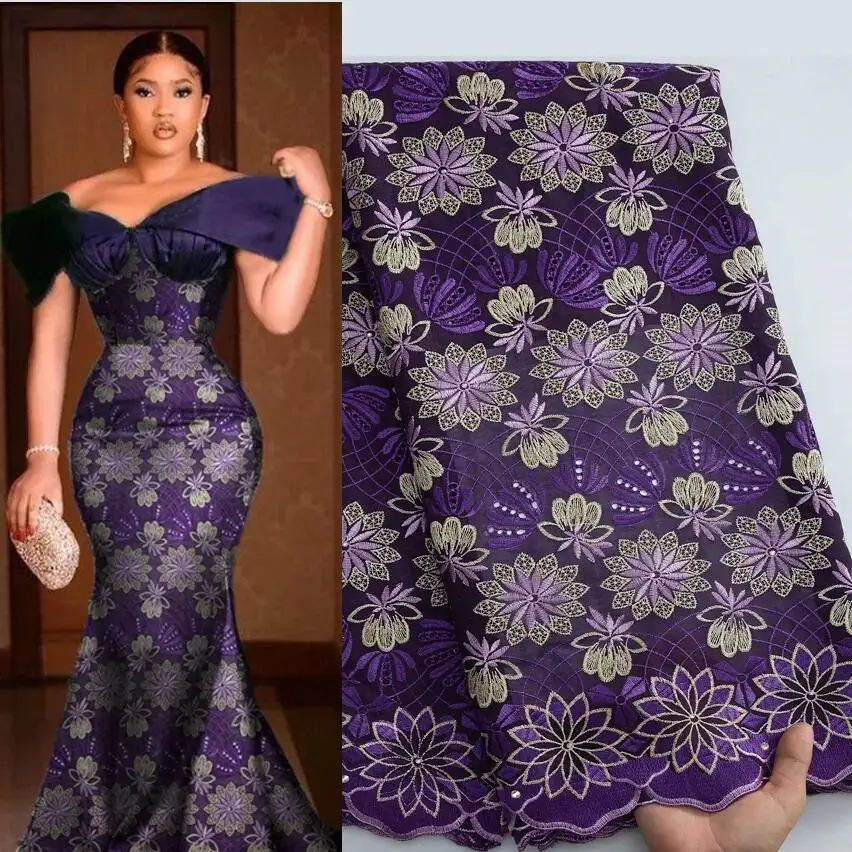 African Cotton Embroidery Dry Lace 2023 High Quality Swiss Voile Lace with Stones for Women Wedding Party Dresses 3253