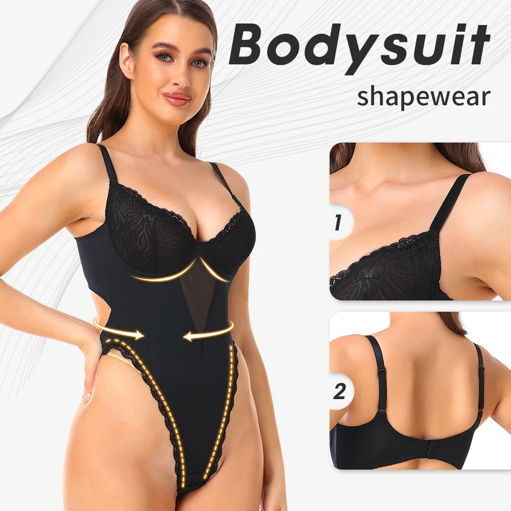Backless Body Shaper Bra Bodysuits Seamless Shapewear for Women Plus Size Built in Bra Body Shaper with Open Crotch Underwear