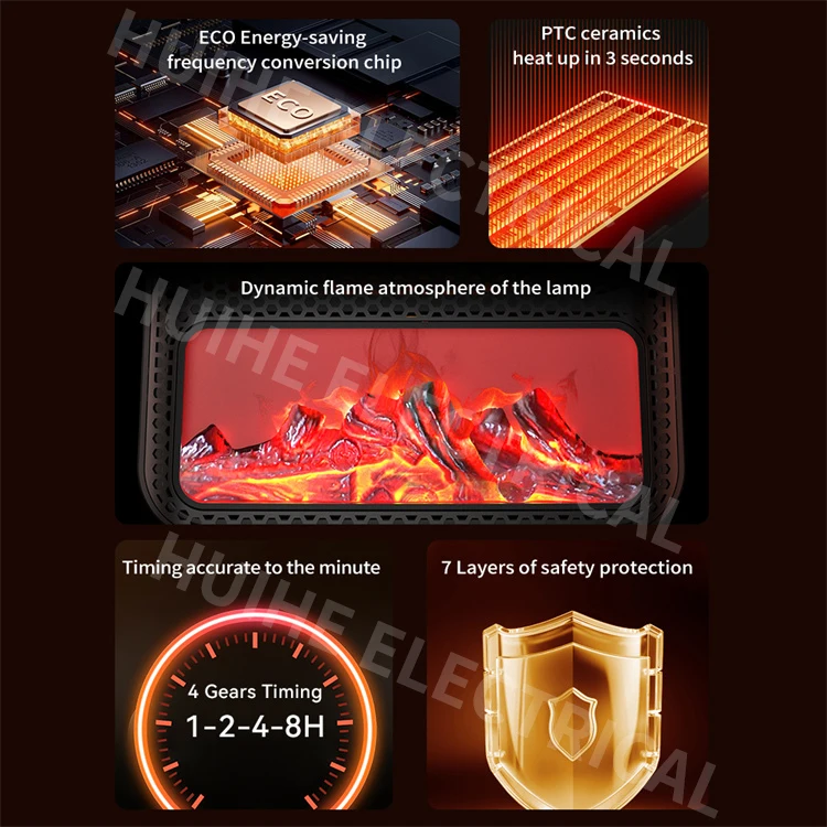 Freestanding Home Decorative Flame Portable Tabletop Steel Electric Fireplace Heater