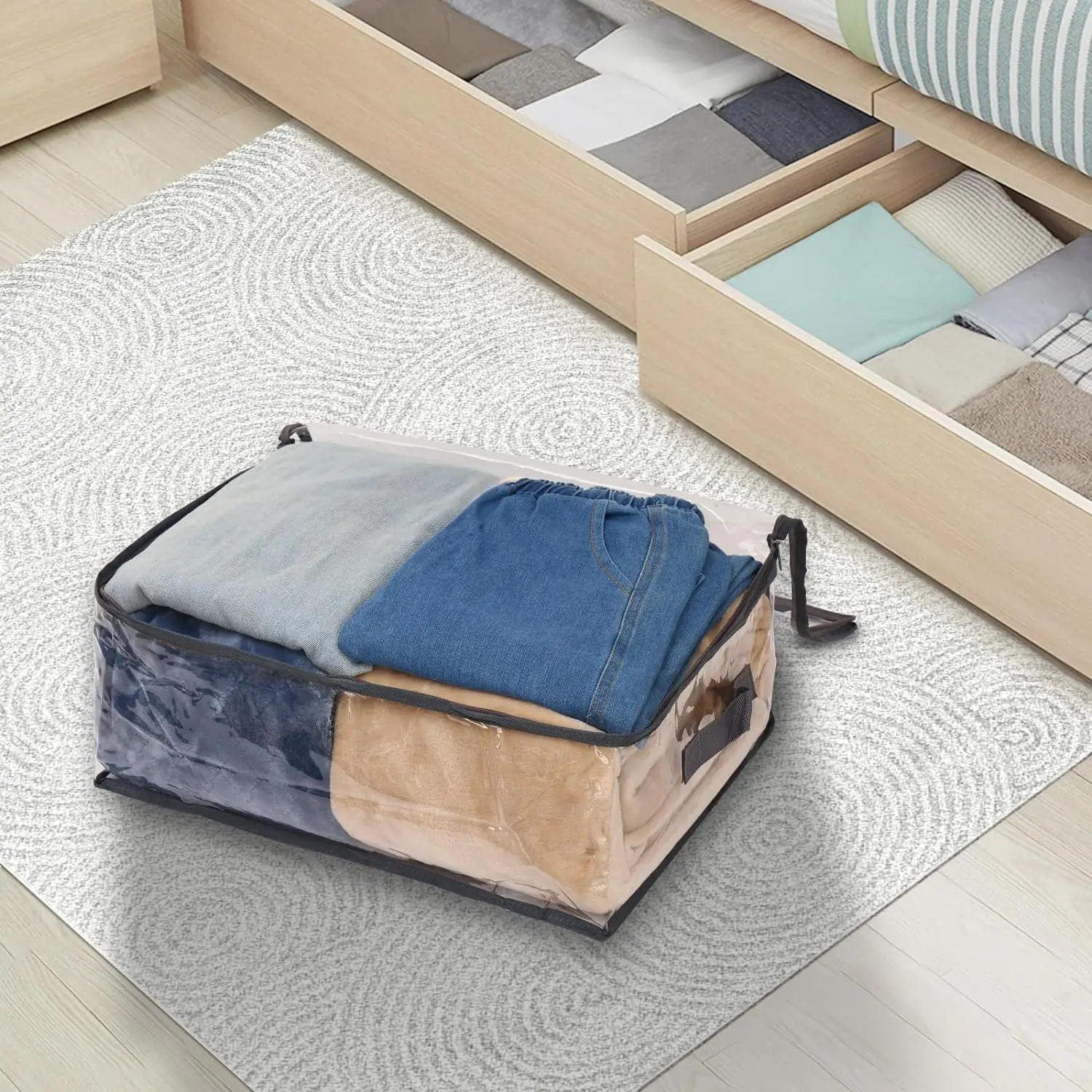 Texpack Clear Clothes Organizer Storage Bags, Foldable Bed Sheet Comforter Storage Bags PVC Organizers with Zipper for Sweaters,