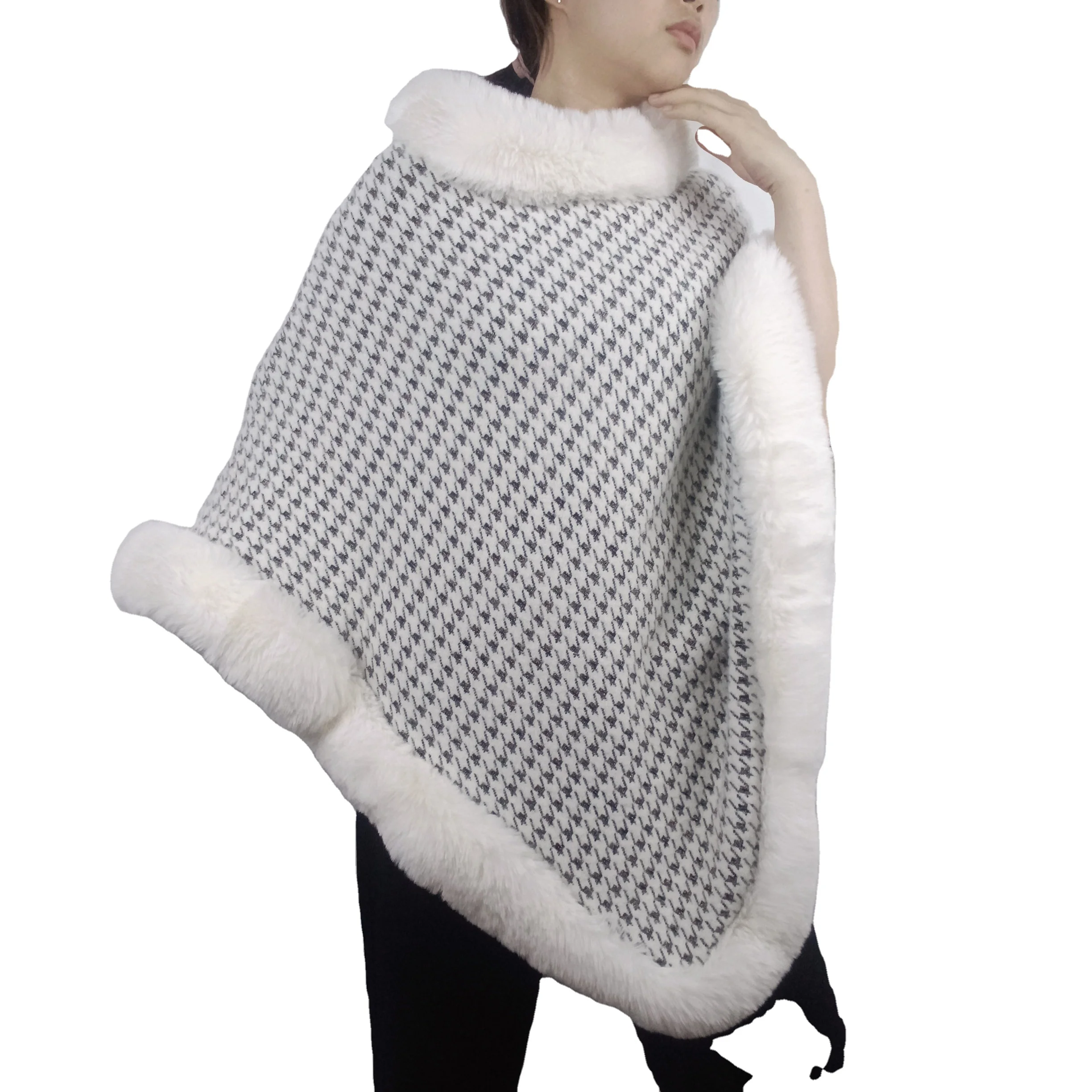 Winter Women Woolen Thickening Scarf Lady Warm Shawls Faux Fur Poncho Fashion Capes Lady Female Stole