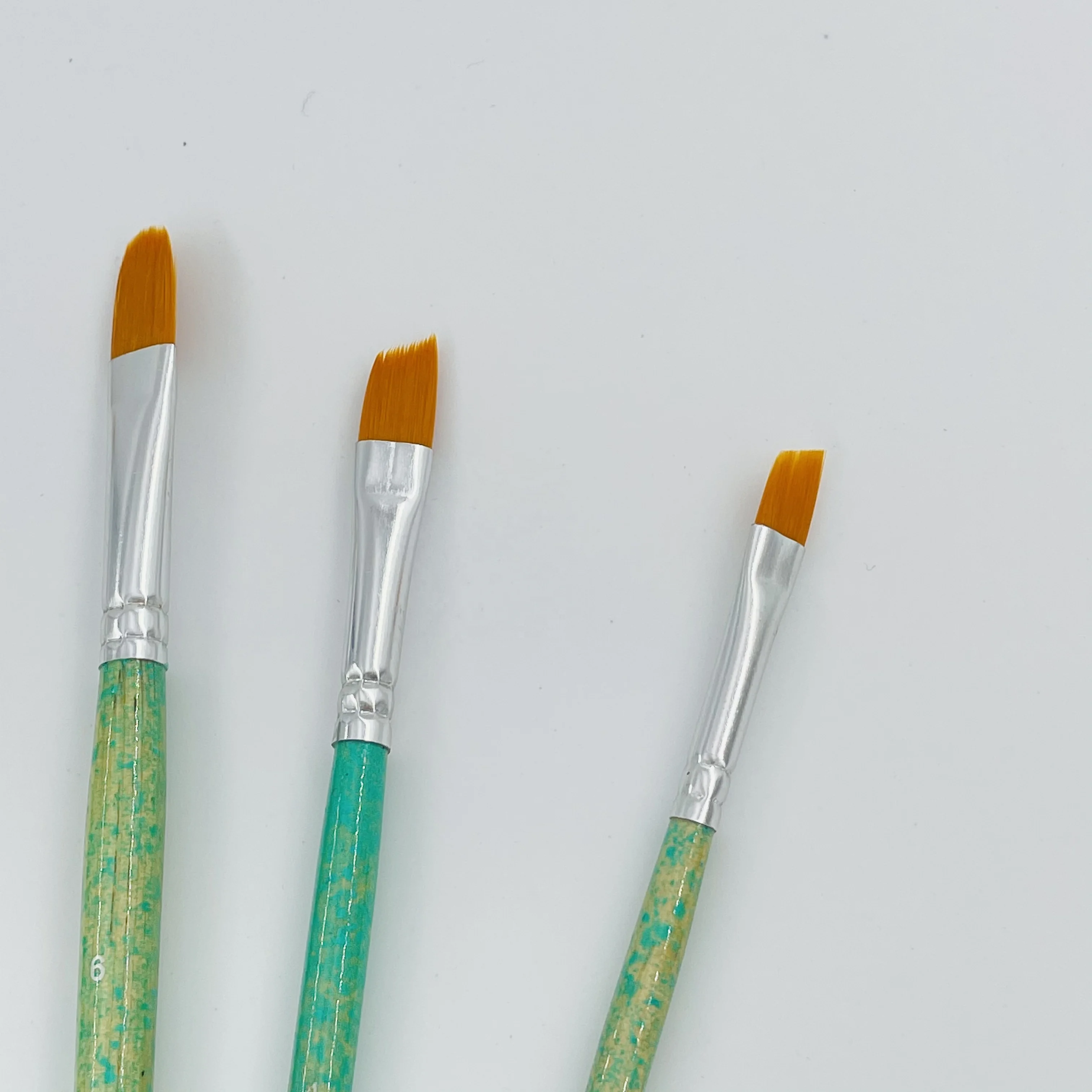 6pcs 2022 hot sale Green knurled pattern wooden handle aluminum tube mixed shape nylon hair artist paint brush set