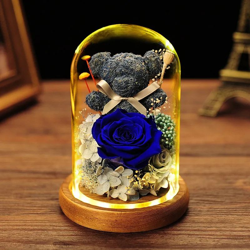 Support Customization Artificial Preserved Roses Flower In Dome Glass