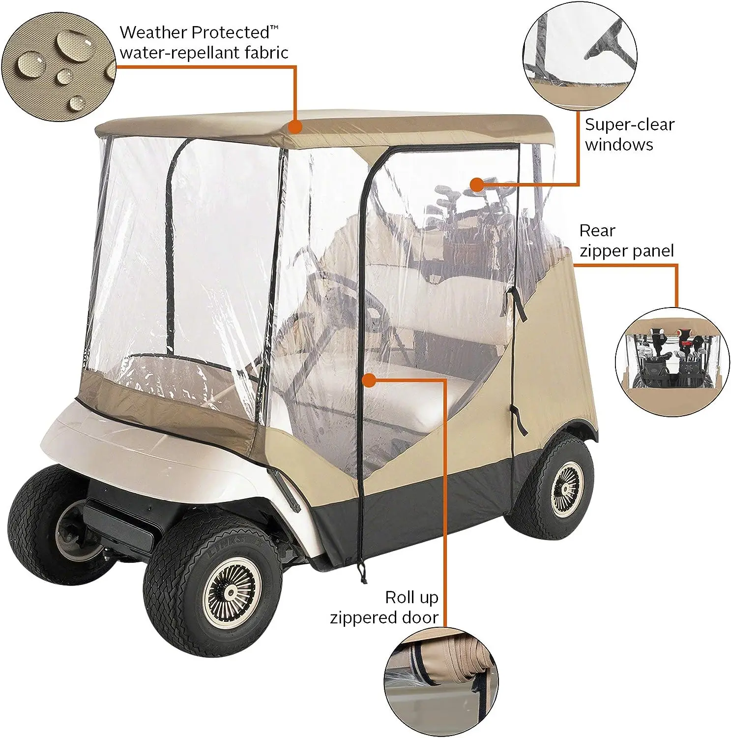 Heavy Duty Outdoor Waterproof Fairway Travel 4-Sided 2-Person Golf Cart Enclosure Golf Cart Cover Fits EZGO Club Car Yamah