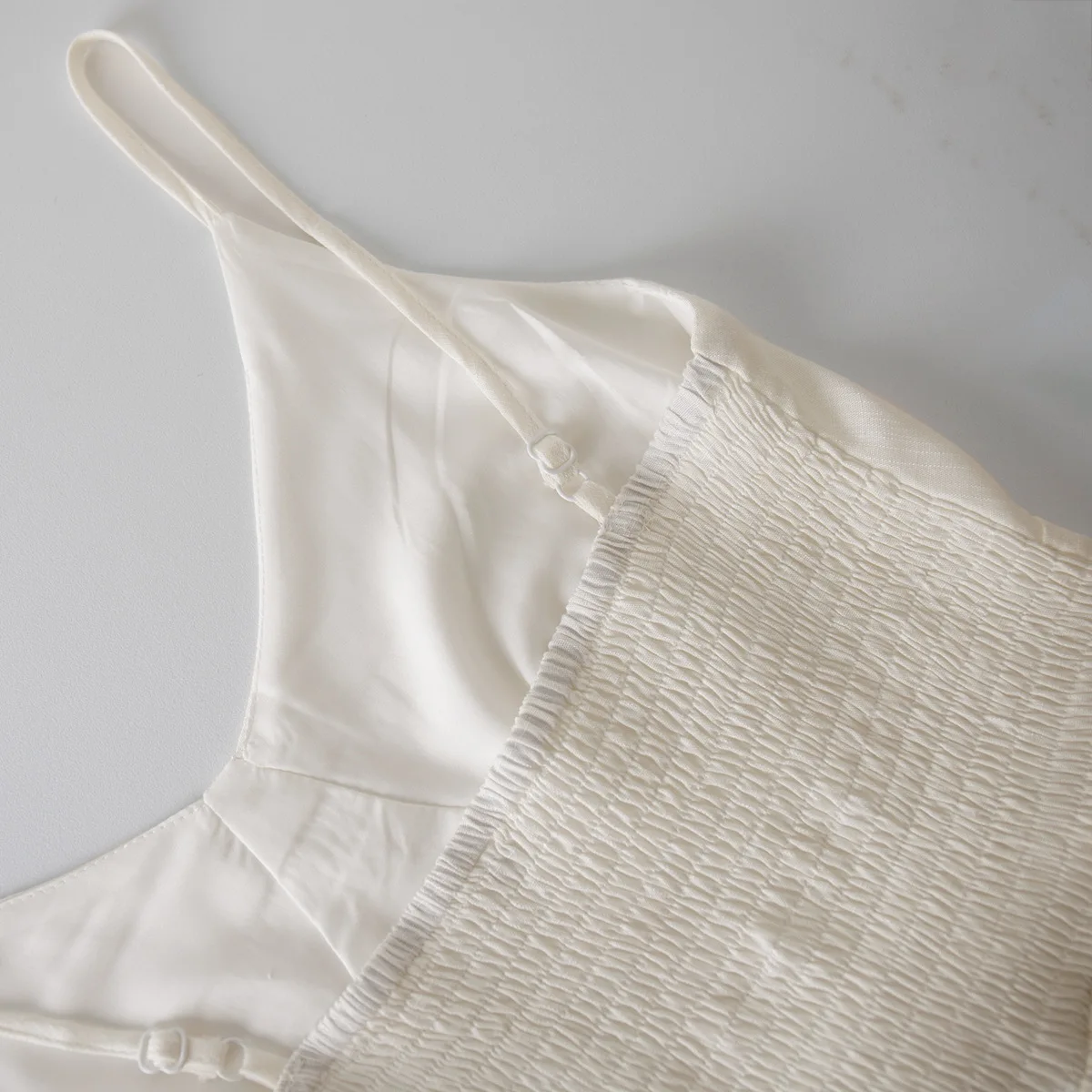 Enyami Holiday Summer Elegant Romantic Style Resort Cotton Linen Sleeveless Casual A-line Mini Cami Dress Women