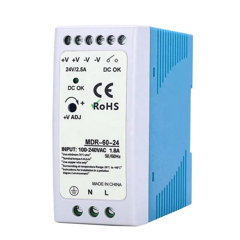 MDR-20-24 SMPS Din rail switching power supply 20W-60W-100W 12V 5a AC to DC DC industrial control Concentration