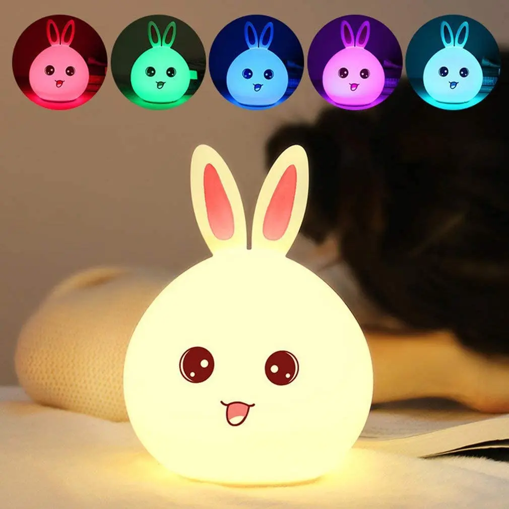 
Silicone Night Light Children Bedside Lamp USB Charging Rabbit Touch Sensor Tap Control NightLight for Baby Kids Gift 