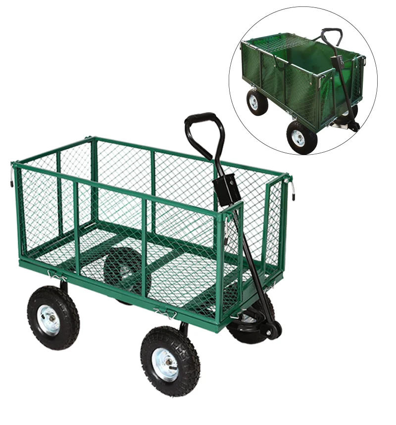 KINDE Metal Structure Garden Carts 4 Wheels Mesh Green Hand Truck   350KG
