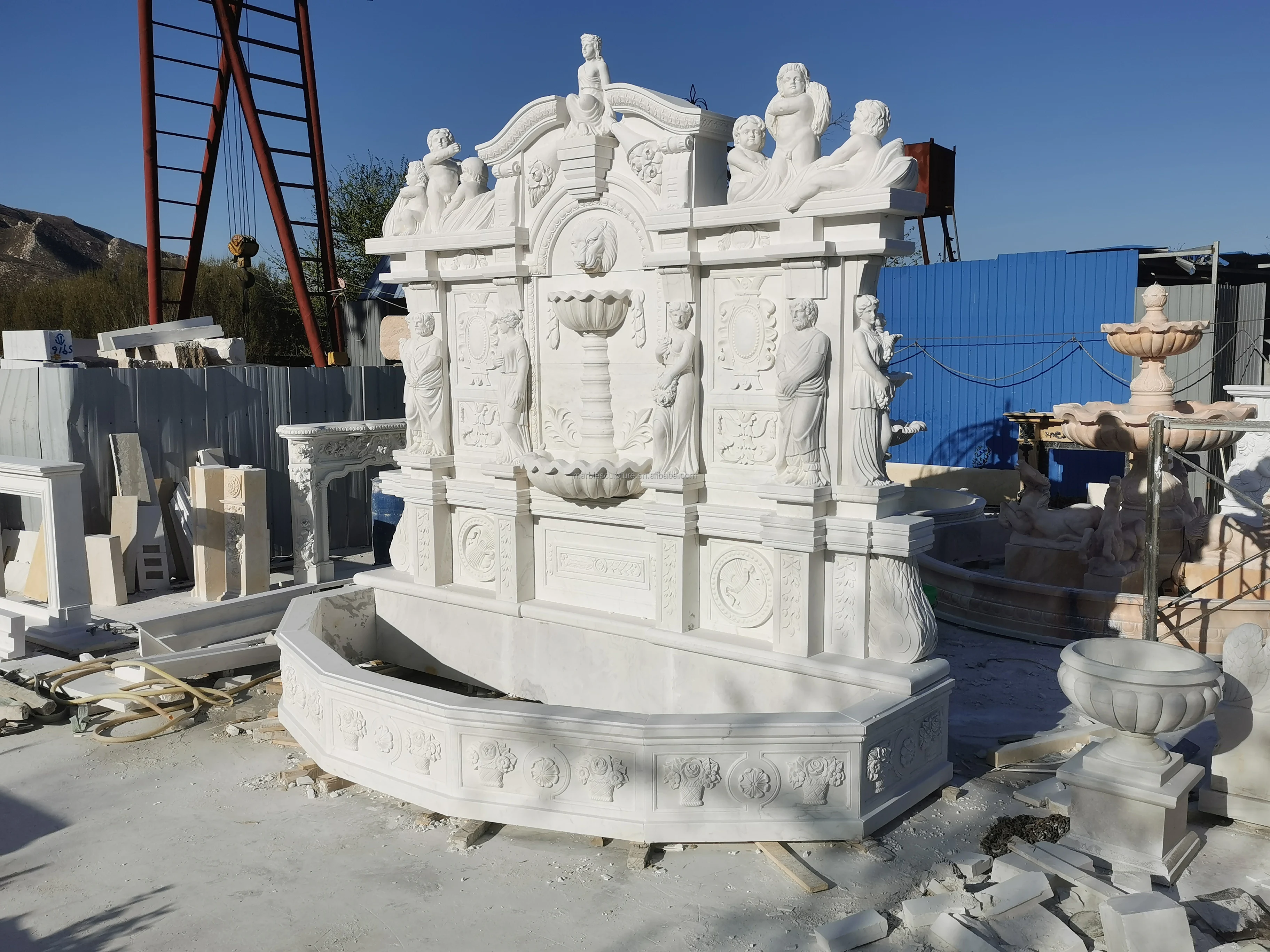 Hand Carved White  Marble Wall Water Fountain