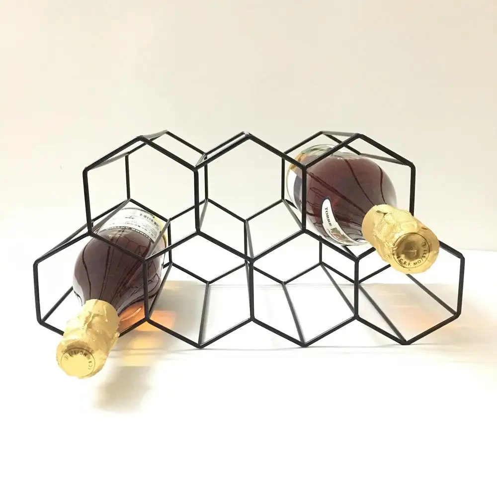 6 bottle honey comb metal wine rack counter top wine holder  with customized  color and size