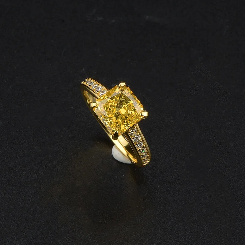 Wholesale Yellow Princess Cut Gemstone Yellow Diamond Zircon Ring Wedding Engagement Rings 925 Sterling Silver Women Ring