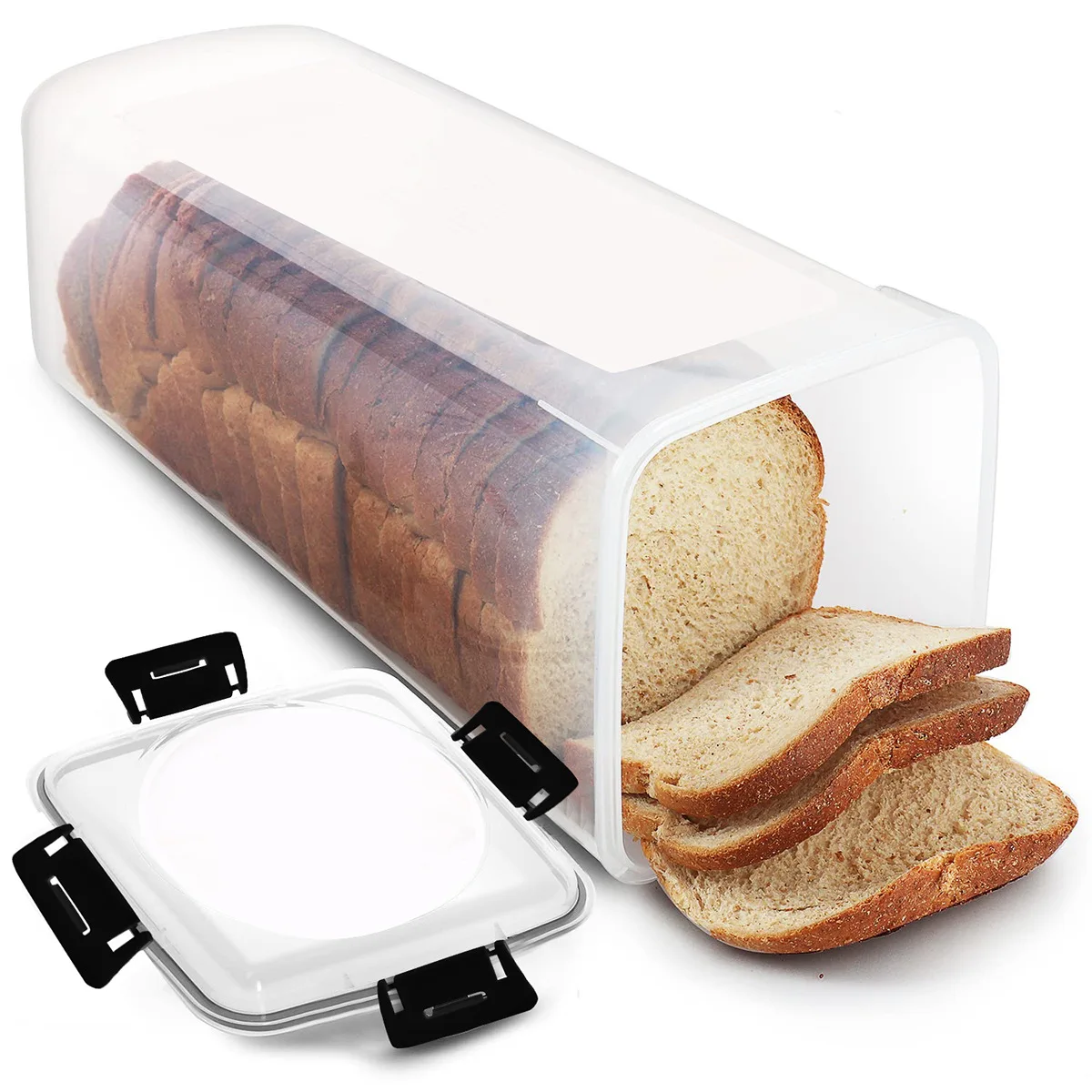 Bread Storage Container with Tray, Plastic Bread Box, Bread Container with Airtight Lid, Loaf Bread Keeper, Bread Holder