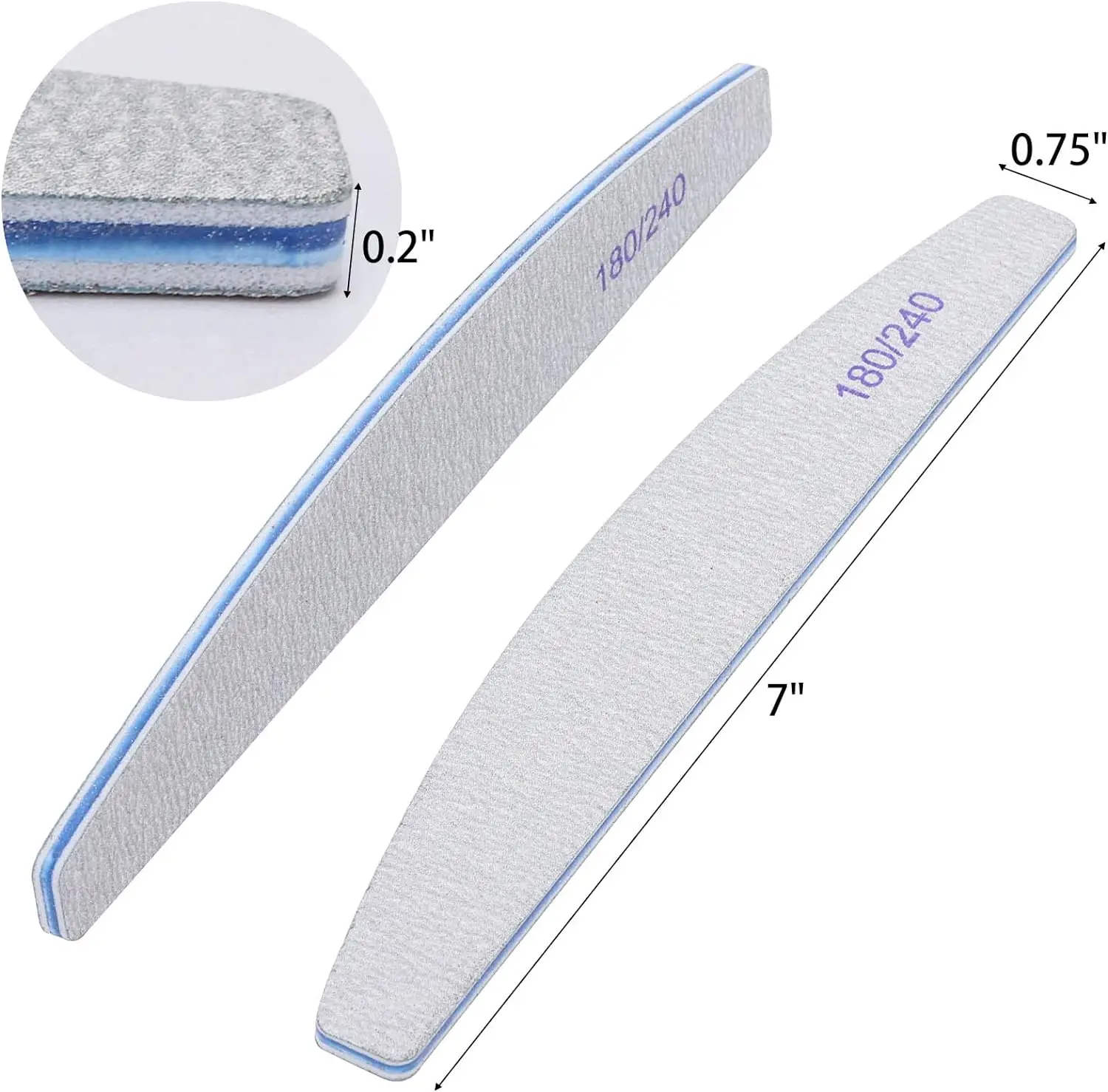 25-Piece Dual Side Nail File Set 180/240 Grit Natural Fingernail Emery Boards with EVA Sponge Material for Polish Application
