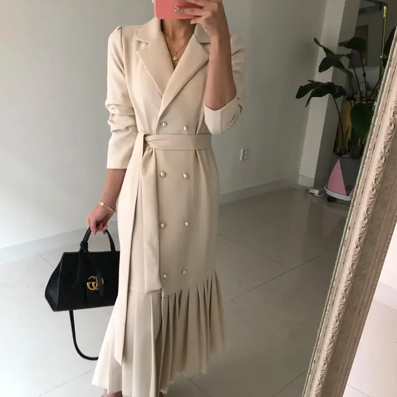 Wholesale 2024 New Spring&Summer Casual Fashion Loose Female Dress Elegant Temperament Commuter Style Suit Collar Female Dress