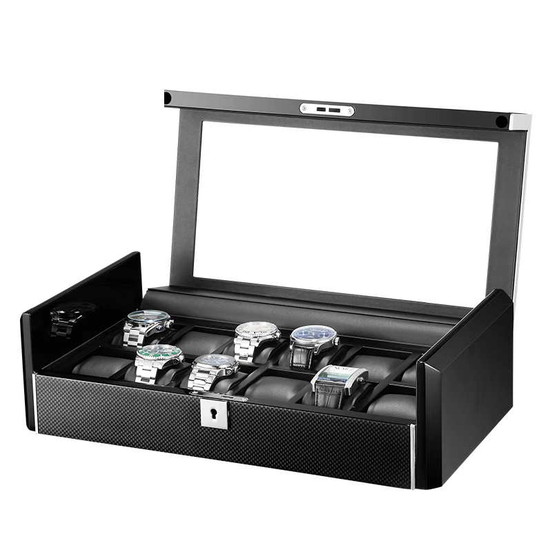 Embers watch box 12 slots PU Leather Pillow Black Carbon Fiber Display Box watches storage case