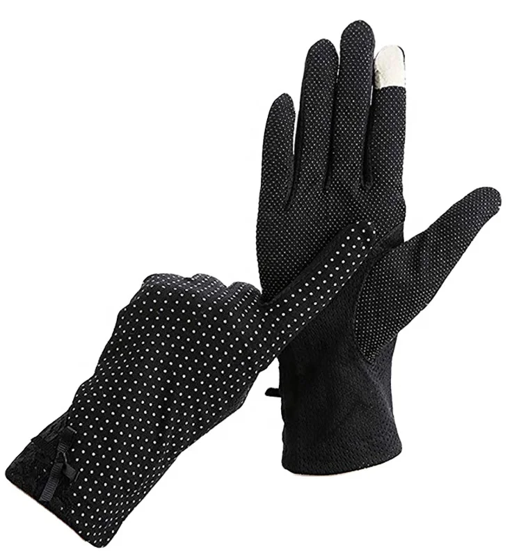 Женские хлопковые перчатки для вождения, летние Нескользящие перчатки с защитой от УФ-лучей