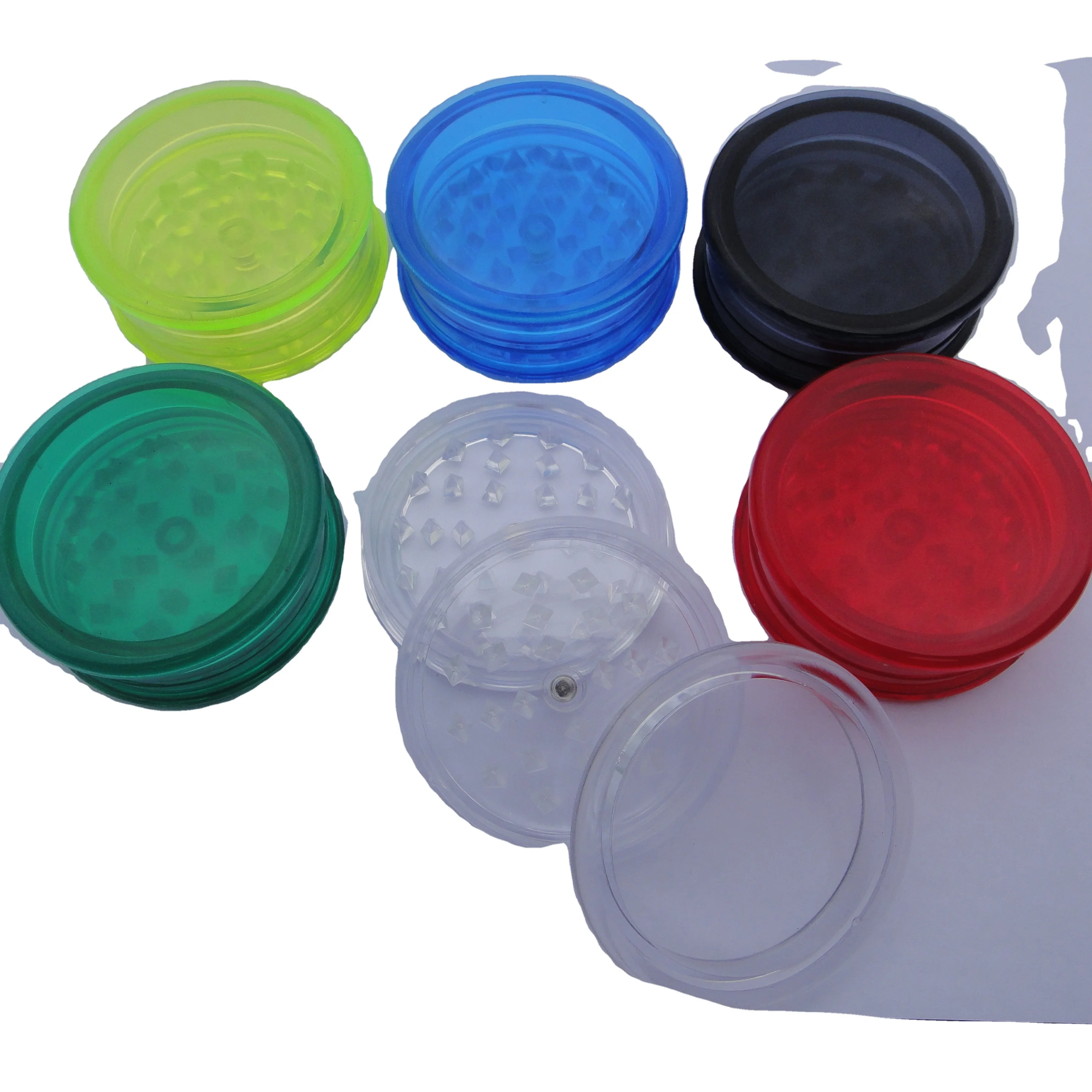 Недорогая цветная акриловая 3 части 60 мм оптовая продажа с логотипом на заказ пластиковая измельчитель для табака, специй, трав для дыма