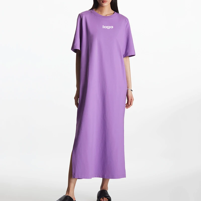 Maxi Slit Custom Logo Quality Wholesale Blank Casual Plus Size Women Summer Blank T Shirt Dress