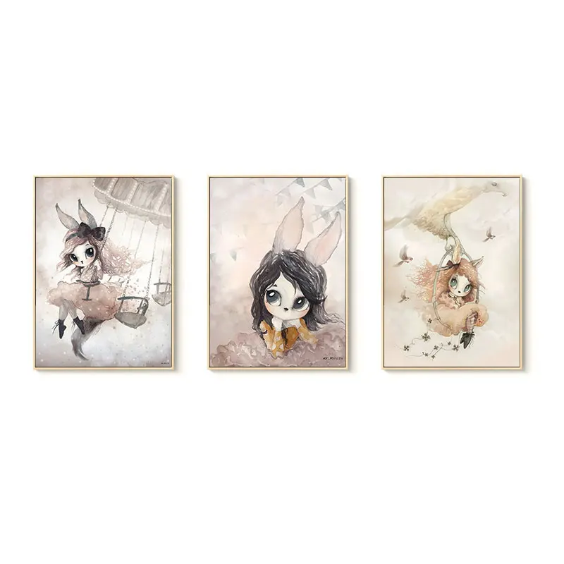 
Современная Картина на холсте с изображением кролика Девочки Ангела из мультфильма детская комната Детская Скандинавская Картина на холсте настенное искусство 