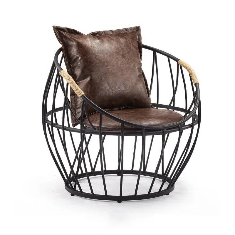 
Скандинавский барный стул из кованого железа для гостиной с кожаным сидением, стул для отдыха в европейском стиле для спальни, кофе, обеденный стул 