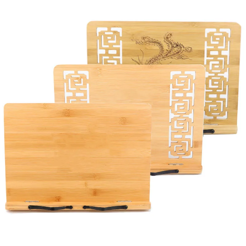 Foldable Adjustable Table Cookbook Rest Bamboo Reading Book Stand
