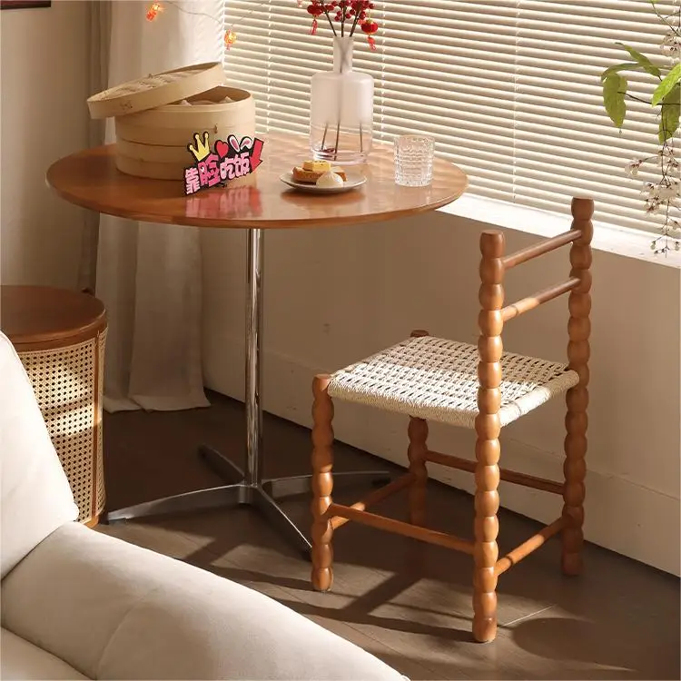 Modern Wood Ladder Back Side Chair with Low Back Paper Cord Woven Chair Bench Shoe Stool for Kitchen Dining Room Furniture