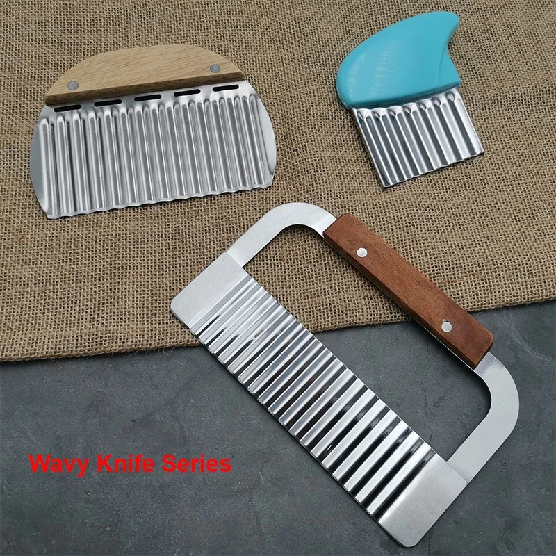 Household Items French Fry Cutter Potato Chip Slicer Onion Crinkle Blade Crinkle Cutter with Wave Shape Blade