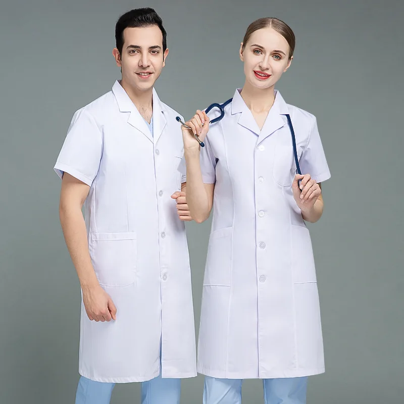 Unisex White Doctor Uniforms ODM-supplied Short-Sleeved Medical Nursing Scrubs Clinic Scrub Sets Top Pants Woven Fabric Lab Coat