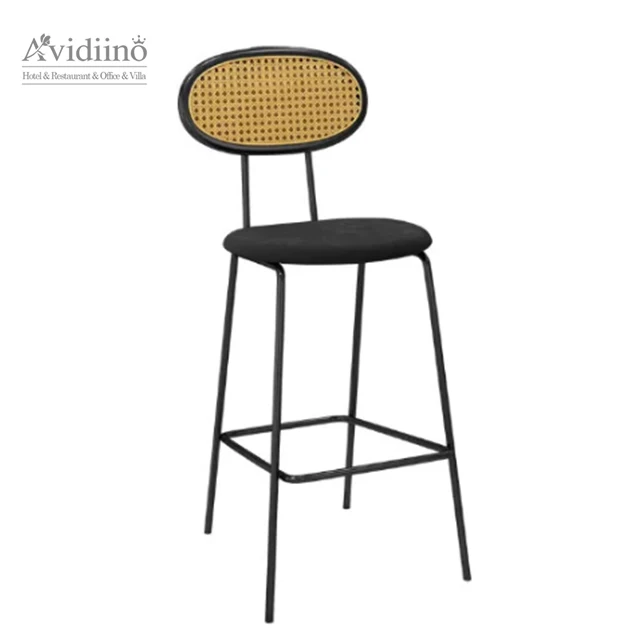 Nordic style bar chairs Modern Rattan dining chair bar stool high chair High Bar Stool For Kitchen  With Beech metal Legs