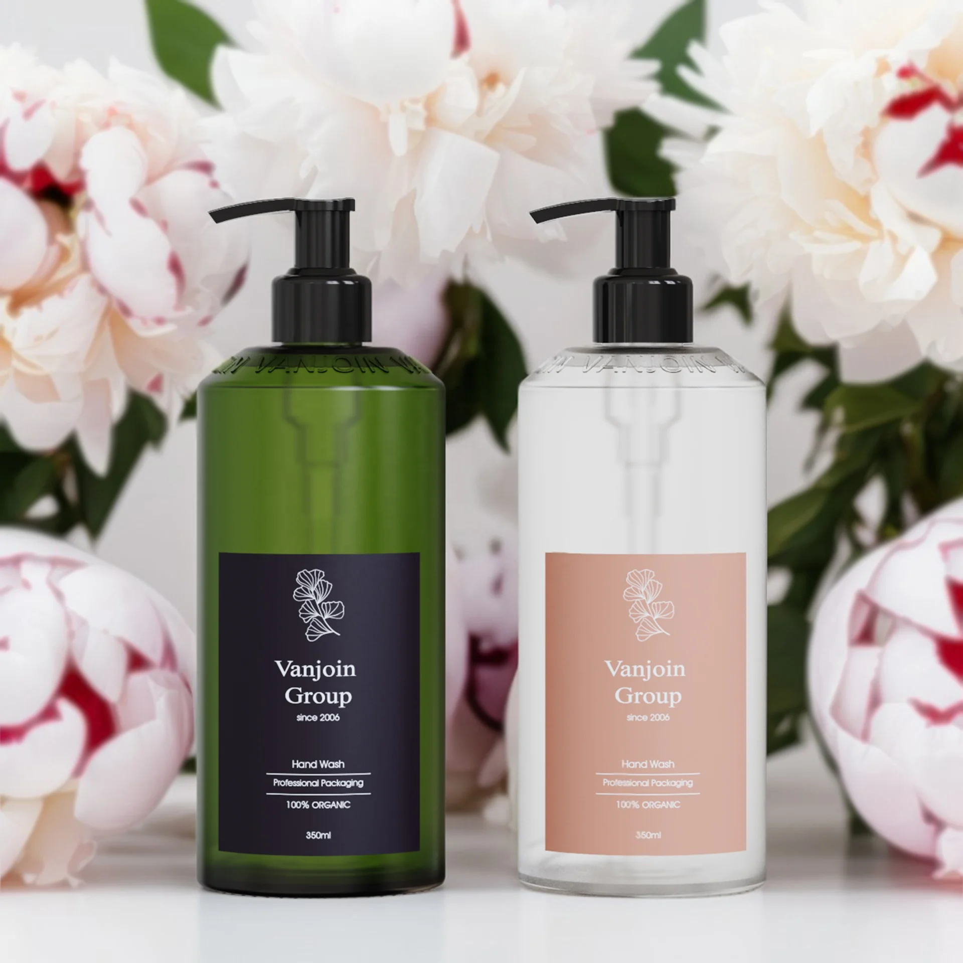 Refillable Eco Friendly 12oz 350ml Round Glass Pump Sprayer Bottle For Liquid Soap Dispenser Hand Washing Bottle Wholesale