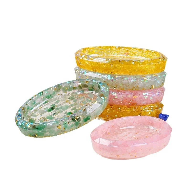 New 2024 Craft crystal tray Natural stone epoxy resin drop glue transparent storage box degaussing bowl luxurious decoration