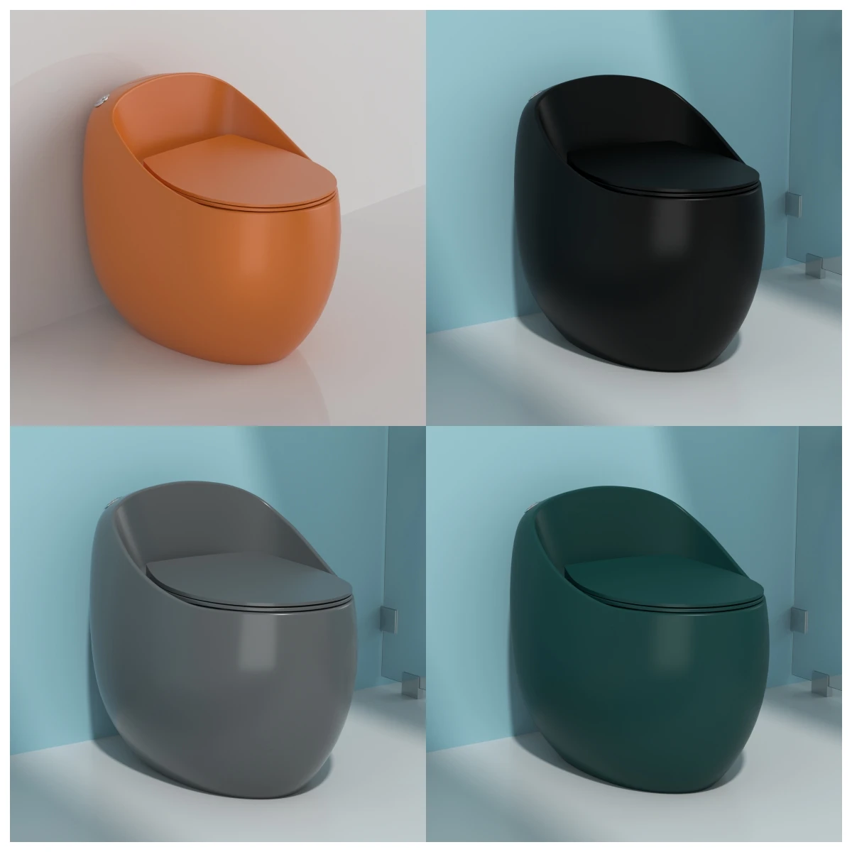 Matte orange black grey green egg toilet Floor Connects Squatting Pan oval Shape One-piece Ceramic Wc Toilet