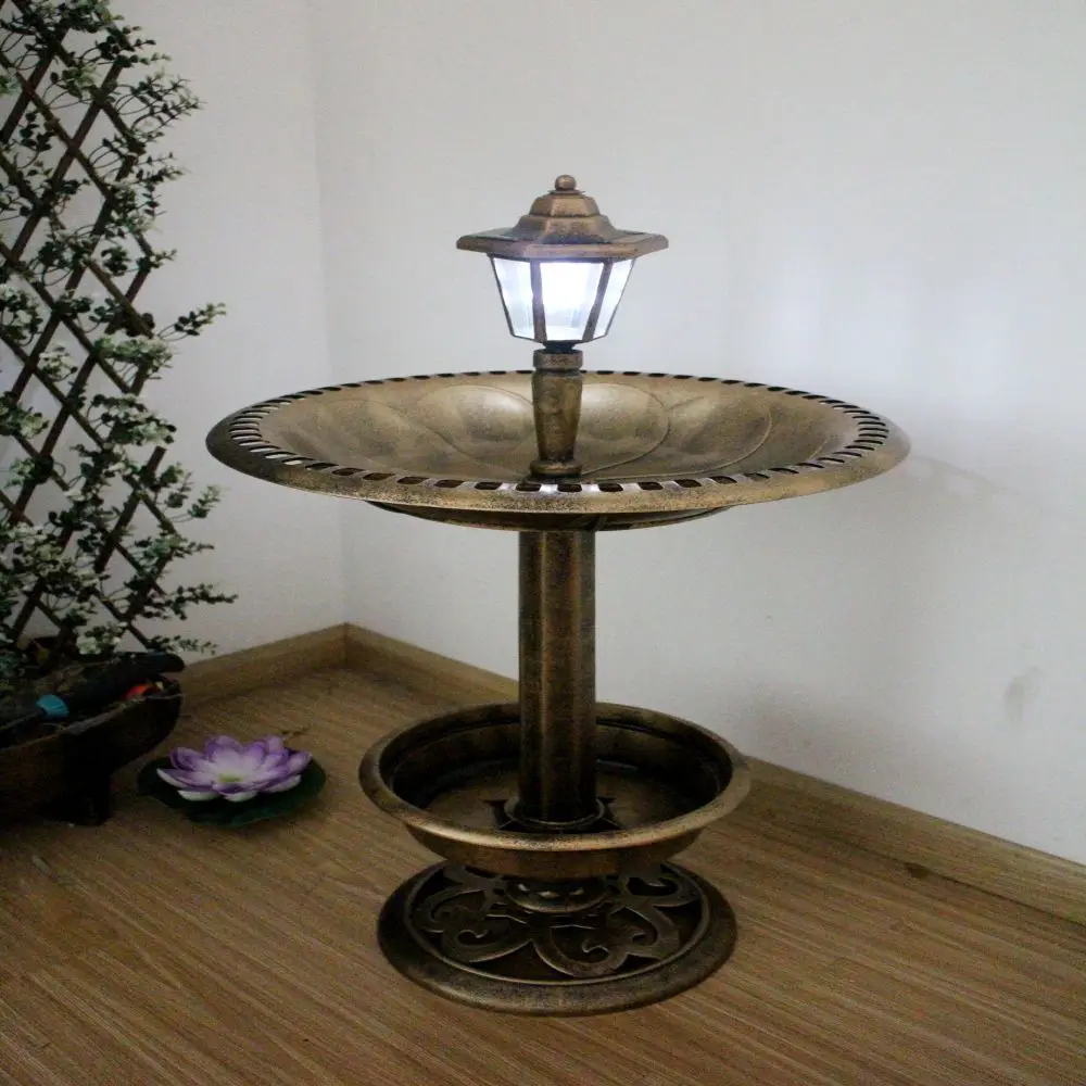Garden Solar Antique Copper Weather Resistant Pedestal Birdbaths Outdoor Water Fountain and Bird Bath with Solar Light
