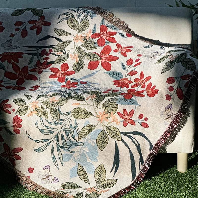Customized Flower series jacquard blanket modern fashion home decor tapestry picnic throw blanket