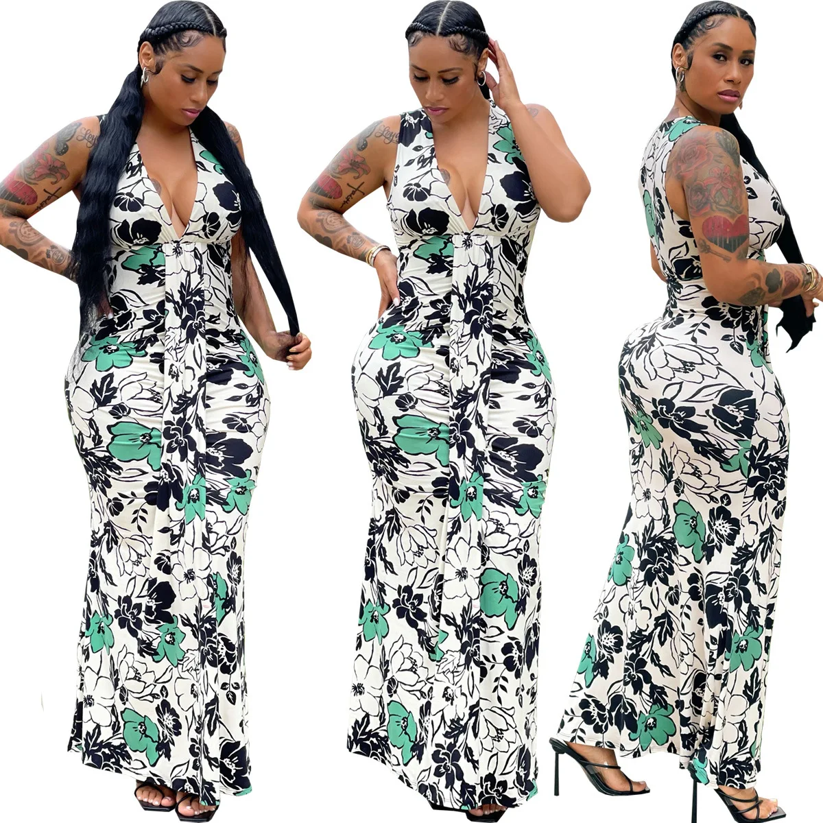 2022 summer printed floral maxi dresses ladies womens v neck african dresses for women clothing
