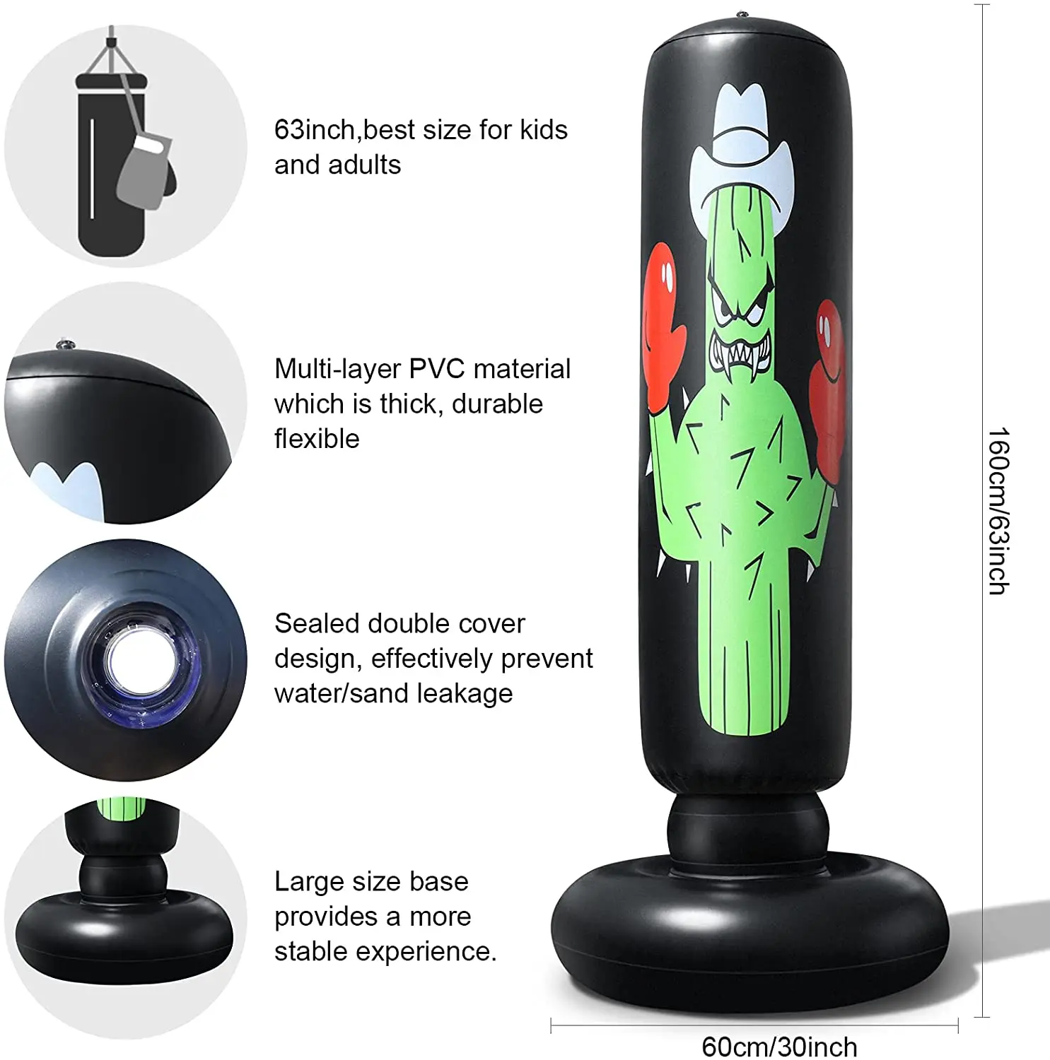 Real Punching Bag for Kids Adults, Stand Punching Bag With Stand for Practicing Kick Boxing Bag Punching