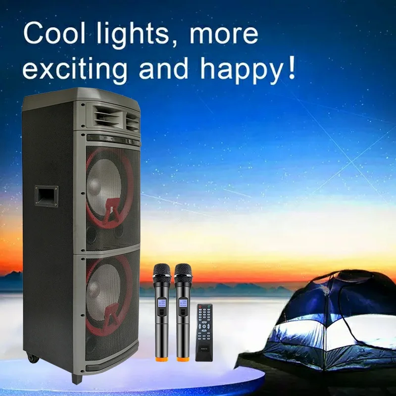 LEISOUND double 12inch pull rod portable wireless rechargeable battery trolley party dj speaker