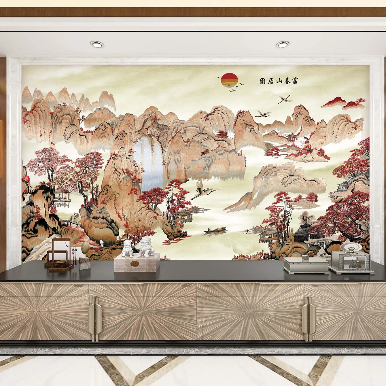 Classical Embroidery landscape Chinoiserie  design home decoration wall paper 3d wallpaper customize wall fabric
