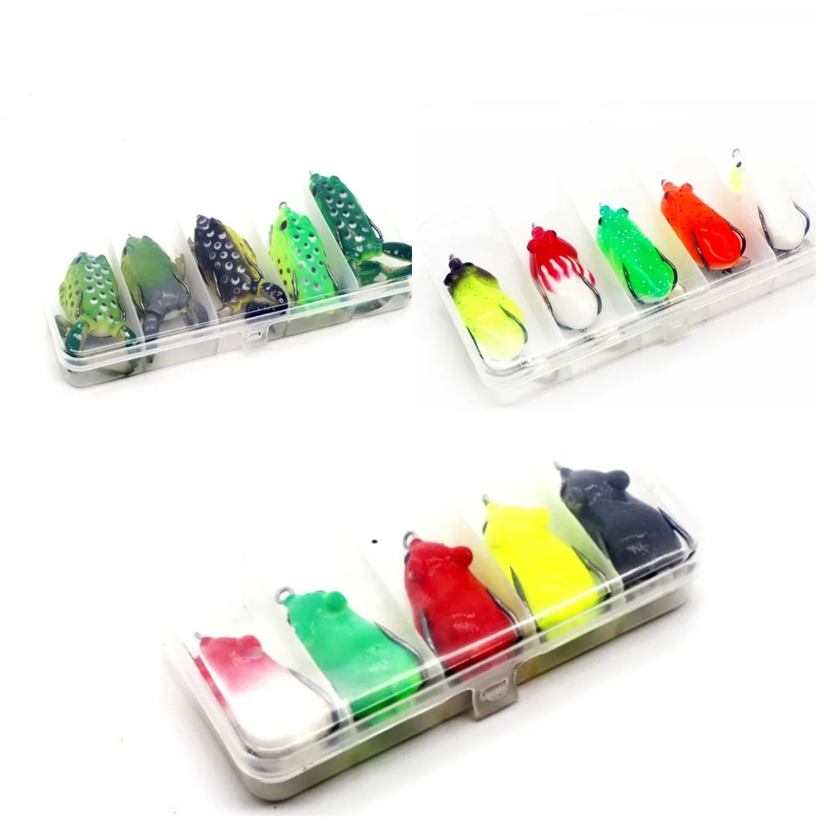Five styles set box soft frog lure Contains ducks, mice, frogs, toads Soft Tube Bait Plastic Fishing Lure Frog Lure