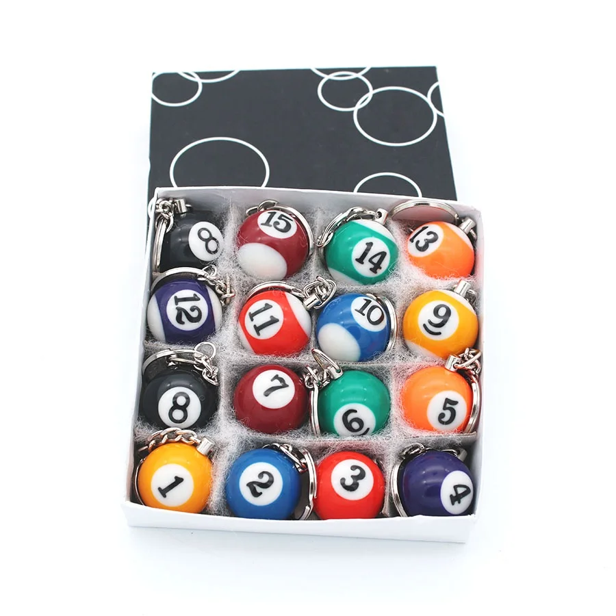 
A Set of 16pcs Billiards Pool Ball 25mm Model Keychain Key Rings Key Chains 