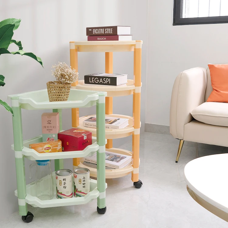 2022 hot selling Factory Directly Household items bathroom rack Removable 2 layers triangle plastic storage corner shelf wheeled