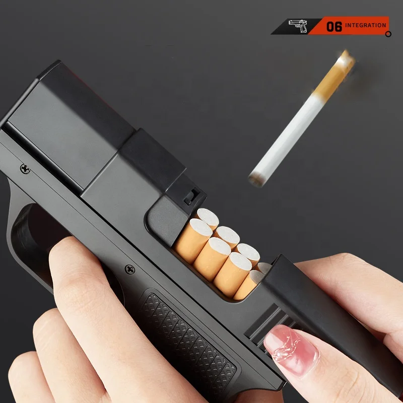 Wholesale Cool Gun Lighter Pistol Cigarette Case With Torch Lighter 2 in 1 Jet Blue Flame Cigarette Case For Cigarettes
