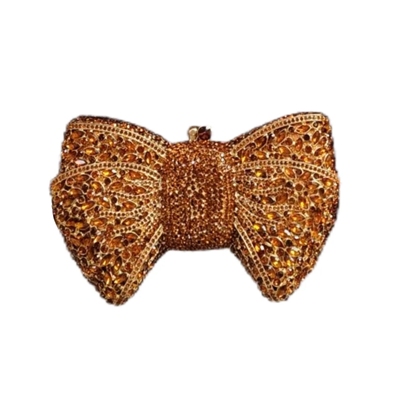 Custom Logo China Supplier Evening Crystal Purses Stone Clutch Bow Shaped Wedding Ladies Bow Tie Purse Clutches for Women
