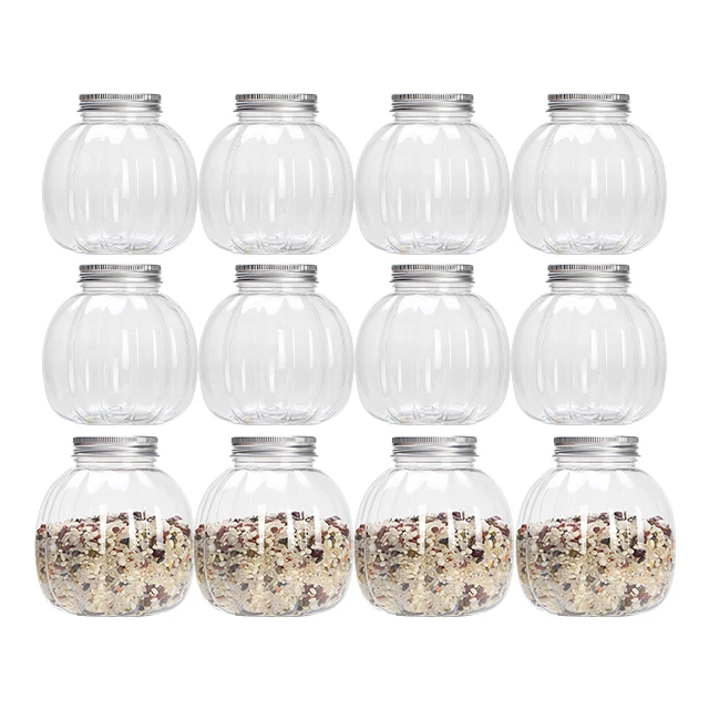 New Products Kitchen Plastic Mason Jar with Sealed Metal Lid PET Pumpkin Shape Jar 500ml