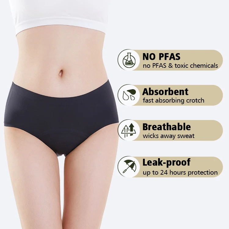 Seamless Period Panties 4 Layer Leakproof Black Menstrual Organic Cotton Period Underwear For Women