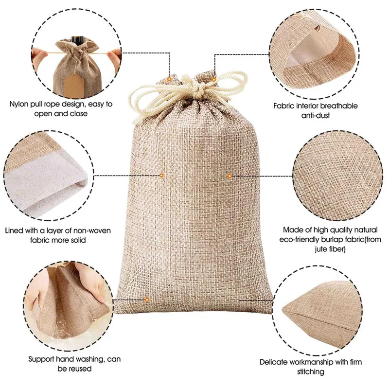 Wholesale Custom Logo Linen Gift Bags Large Christmas Stocking Drawstring Santa Sacks for Party for Candy Storage Gift Wrapping