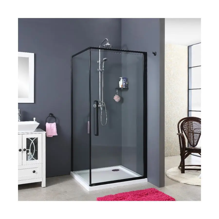 90x90x185cm Black aluminium frame pivot shower enclosure